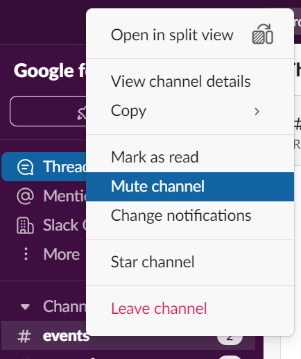 Mute channel option screenshot