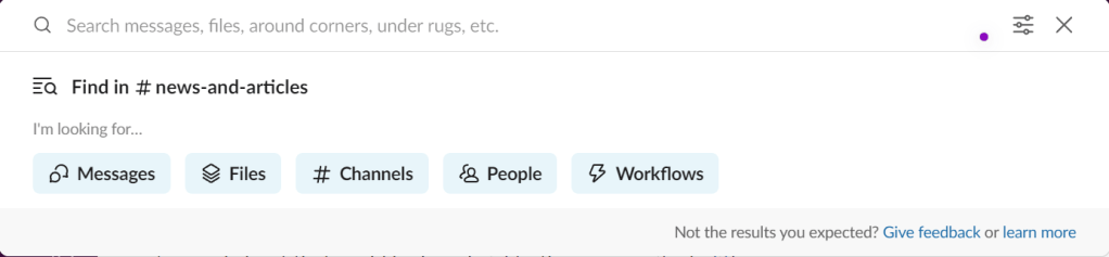 Slack's search function screenshot