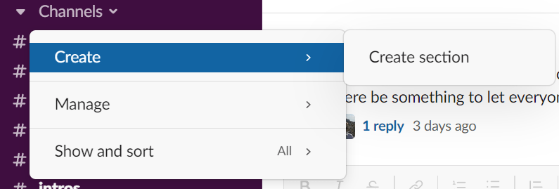 Slack's organize channel view option screenshot