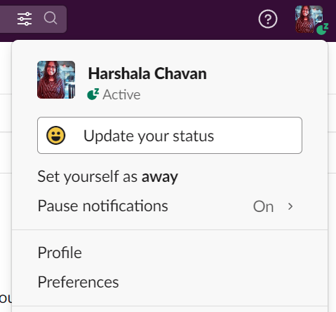 Slack's 'Update your Status' option screenshot