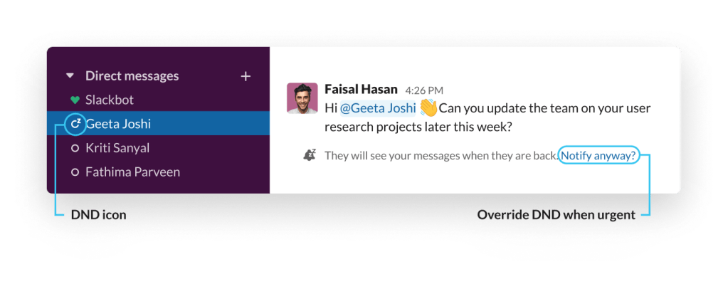 Slack's option to override DND when urgent screenshot