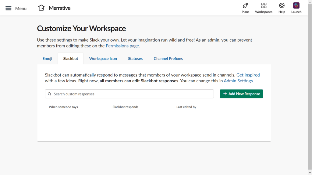Slack's workspace customization dashboard screenshot.