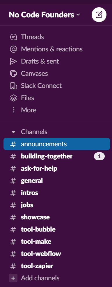 Screenshot of various Slack channels 